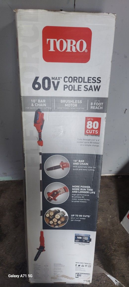 🆕️Toro Flex-Force 60-volt Max 10-in 2 Ah Battery Pole Saw (Battery and Charger Included)
Item #(contact info removed) |
Model #51870
