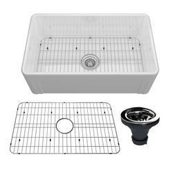 30" L x 18" W Single Bowl Fireclay Farmhouse Kitchen Sink with Sink Grid