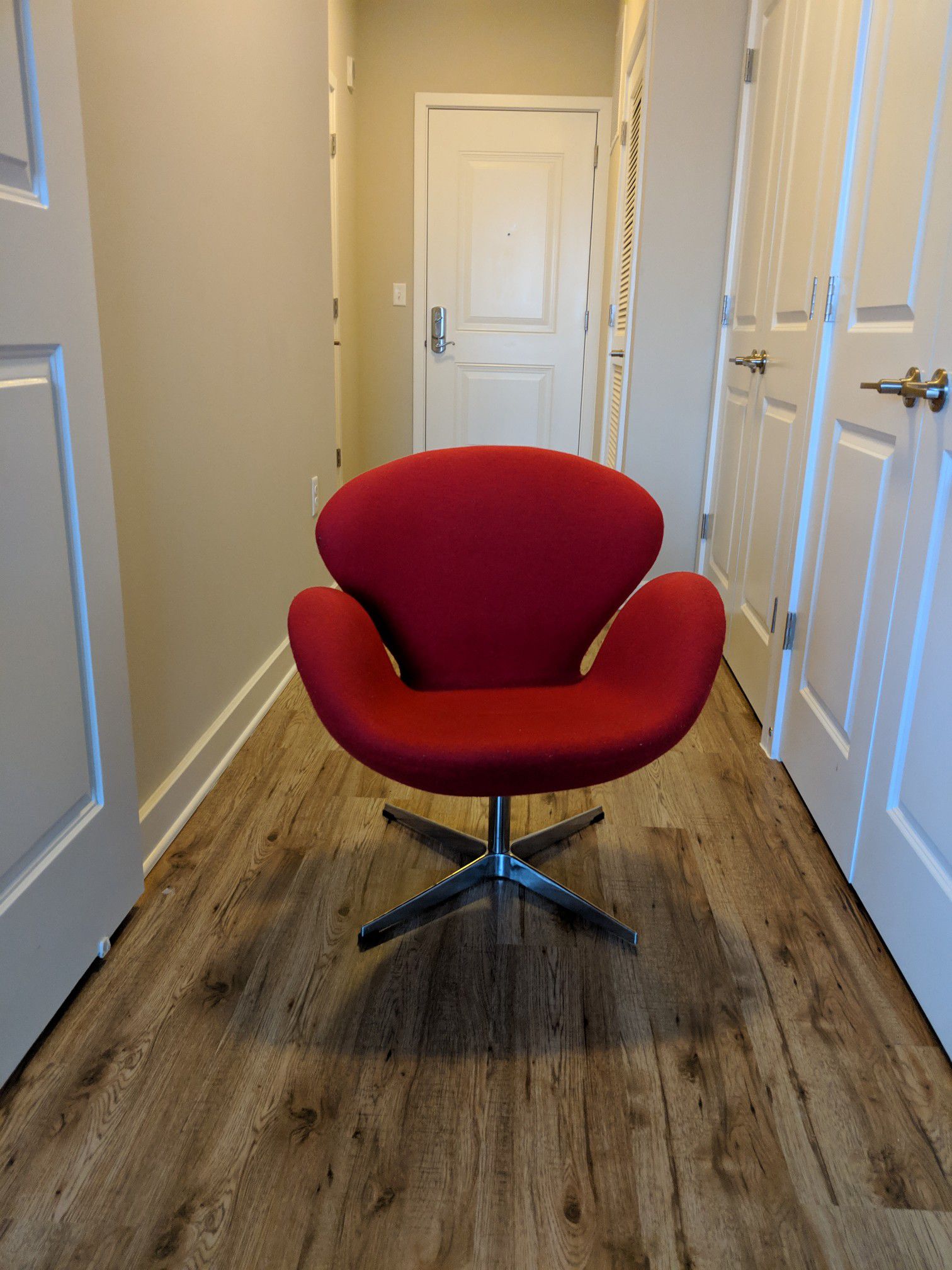 Red mid century modern felt chair