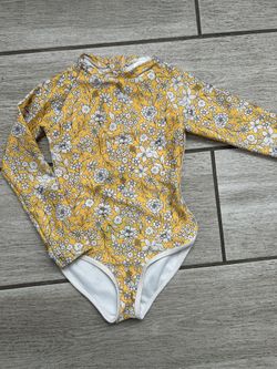 Little Girls Yellow Long Sleeve Rash guard Bathing Suit
