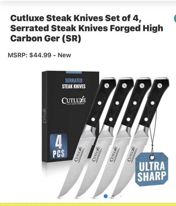 Cutluxe Steak Knives Set of 4, Serrated Steak Knives Forged High Carbon Ger (SR) MSRP: $44.99 - New
