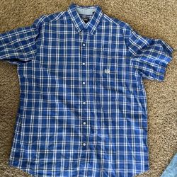 Chaps Button Down Shirt Blue Plaid Short Sleeve Mens Large L 