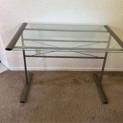 Glass Top Desk with Metal Frame