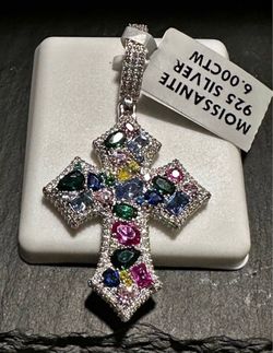 925 silver Moissanite and spinel gemstone cross