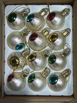 12pc Glass Eye eyeballs Halloween tree Ornaments 1 1/2” Decor