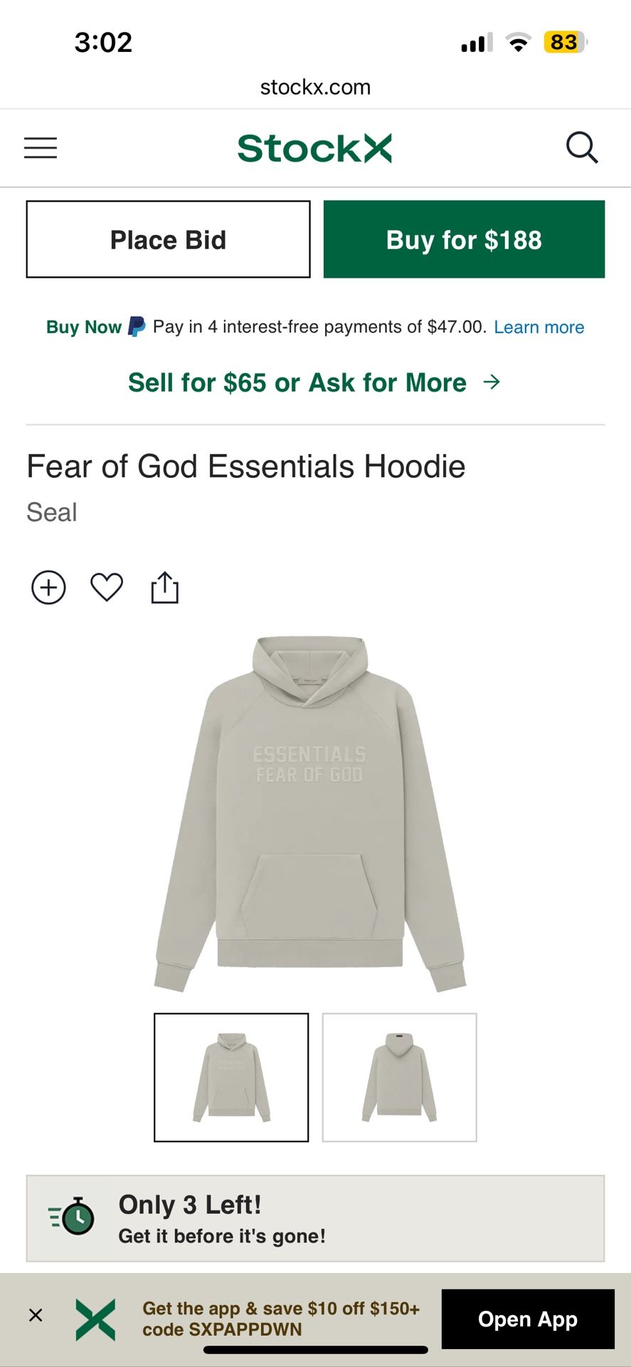 FEAR OF GOD ESSENTIALS HOODIE “SEAL”