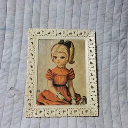 Vintage MAIO 1960's Big Eyed Girl Art Print Framed