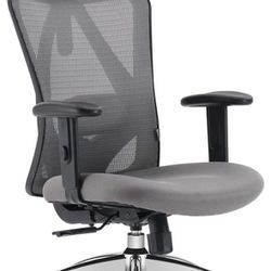 Ergonomic Office Chair, Mesh Computer Desk Chair with Adjustable Sponge Lumbar Support, Thick Cushion, PU Armrest and Headrest, High Back Swivel Home 