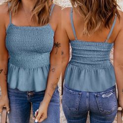 Active USA smocked sleeveless peplum denim croptop/ camisole size S
