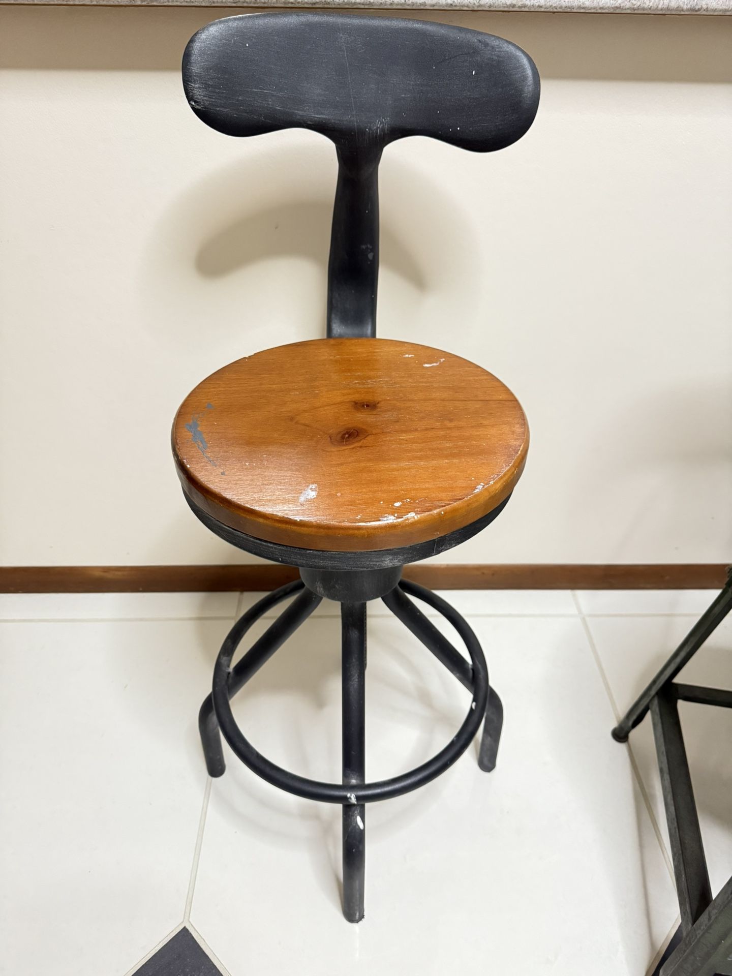 Industrial Bar Stool with Backrest 23-33inch Swivel Wooden Seat