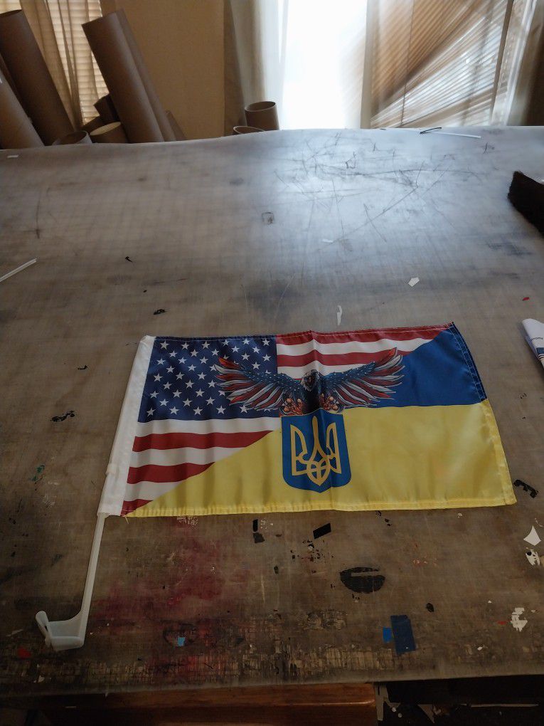 Americans That  Support Ukraine! Fly This Flag! 11"x18" For Your Car.  All Proceeds  Go To A Wothy # NAFO  Charity. 