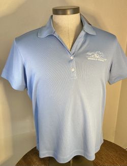 NIKE Polo Shirt Light Blue Horse Racing Emerald Downs Logo Women's Size L-XL New