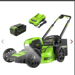 Greenworks 40V 20" Brushless Push Mower, 4.0Ah Battery (Aluminum Handles + Light