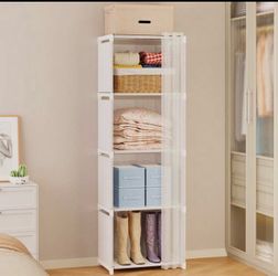 4tier Portable Wardrobe Closet, Whit Easy Assembly Cloth Storage Cabinet For Home, Rental House, Dorm Bedroom