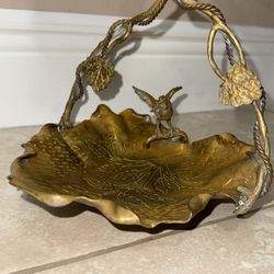 Antique Aesthetic Movement Gilded Metal Basket with Bird & Floral Motifs