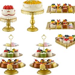 7Pcs Cake Stand and Pastry Trays, Metal Cupcake Holder, Versatile 7-Piece Fruits Dessert Display Set for Parties and Celebrations