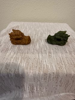 Set of 2 Small Dragon Head Figurines