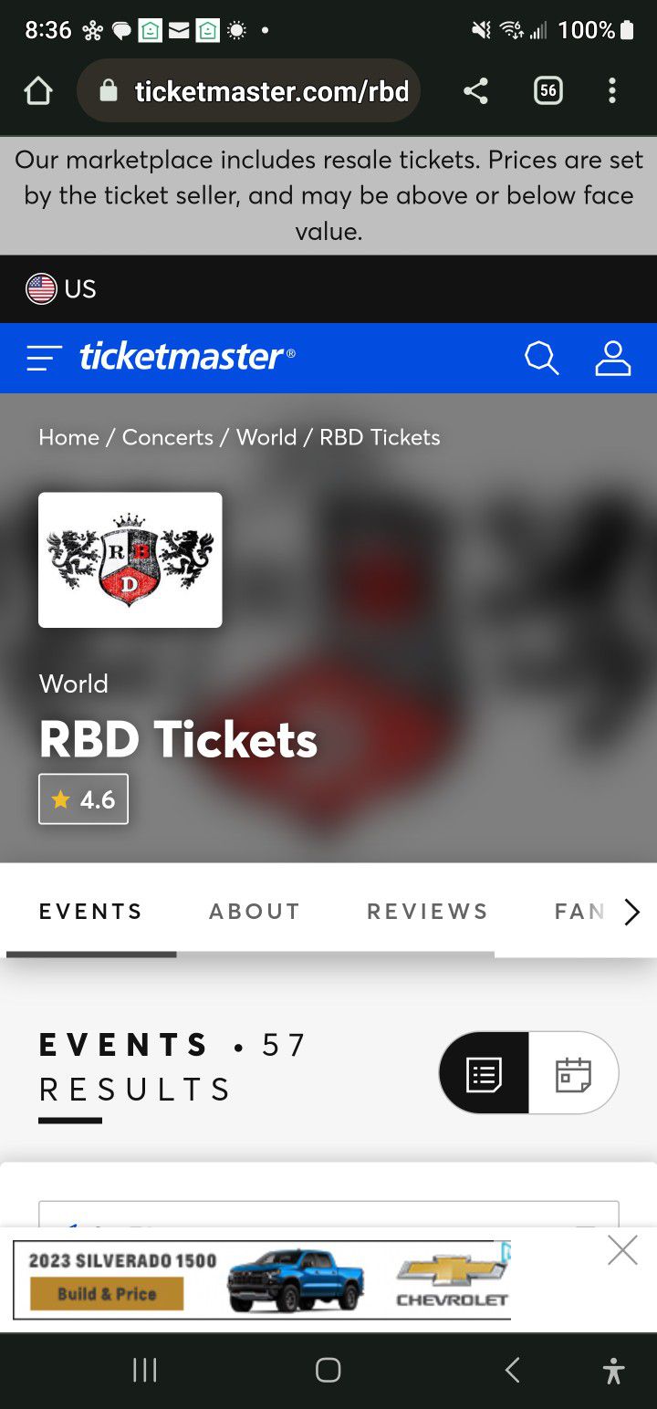 2 Concert Tickets for RBD In Glendale AZ 9/12 8pm