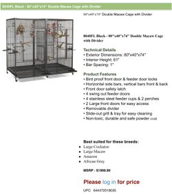 DOUBLE BIRD CAGE - 80”x40”x74”