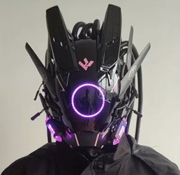 Led Punk Mask With Braids And Purple Lights