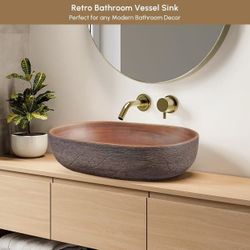 23" Oval Vessel Sink Ceramic Bathroom 
