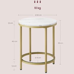 VASAGLE Small Round Side Table w/ Faux Marble Top Glass Shelf Modern Style - Gold