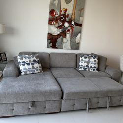 Large Gray Sectional Sofa Bed with Chaise – Pull-Out Sleeper with storage (115” Wide)