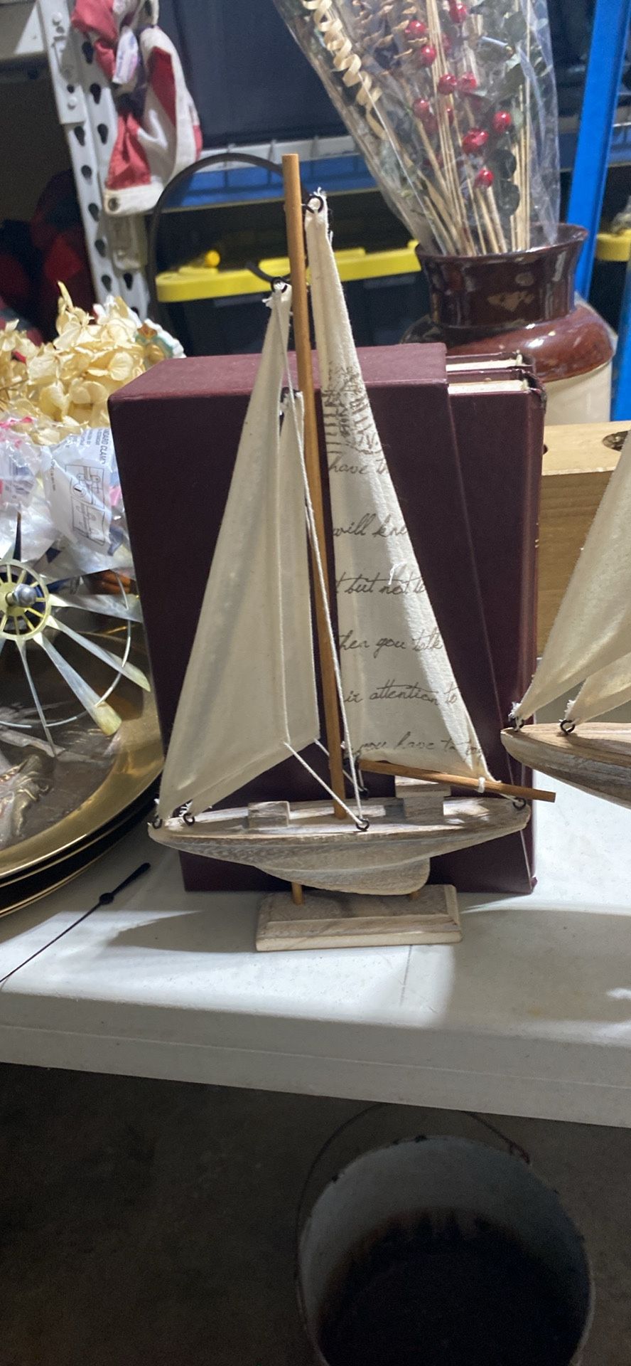 Vintage Handcrafted Wooden Nautical Sail Boat Decor Set