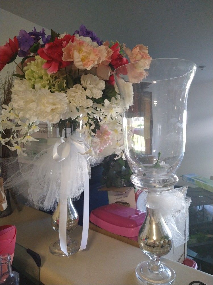 Wedding decor 2 Tall Glass Centerpieces Beautiful $20 Set Auburn