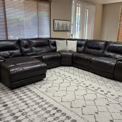6pc Leather Reclining Sectional W Chaise