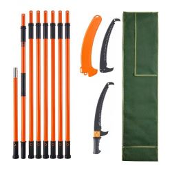 571^Manual Pole Saw, 7.3-27 ft Extendable Tree Pruner, Sharp Steel Blade High Branches Trimming, Manual Branch Trimmer with Lightweight 8 Fiberglass H