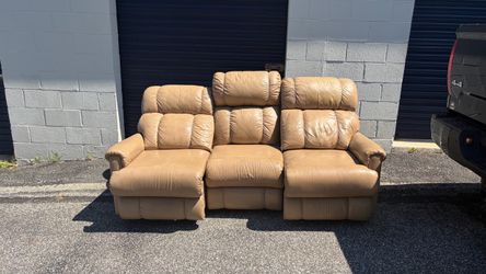 Tan Leather Reclining Sofa
