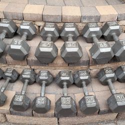 Wide Grip Iron Hex Dumbbells Set Of  #420 Pounds 