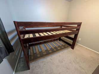 Wooden Twin Loft Bed Frame, Mattress, and Stairs