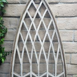 45" H, Vaen Rustic Farmhouse Wooden Cathedral Window Home Decor, Shabby Chic Distress White Wall Hanging Decorations