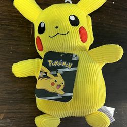 Pikachu Pokemon 10” Corduroy  Plush  Jazwares Licensed Authentic 
