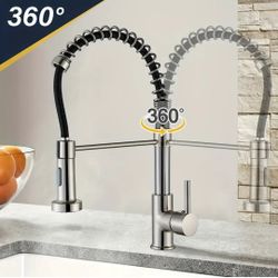 Kitchen Facet 360° Rotating Neck; 2 Speed Spring pull Swivel Brushed Nickle Finish, Durable DIY