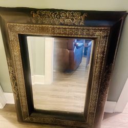Dark Wood Heavy Antique Ornate Mirror