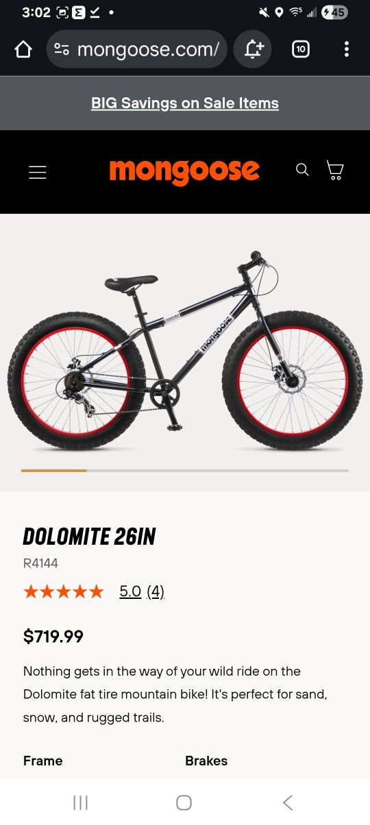 Brand New Moongoose Dolomite Bike 26 Inch Rims