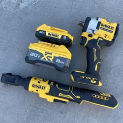 Dewalt 20v 3/8” Ratchet & 1/2” Impact Drill and Batteries $359