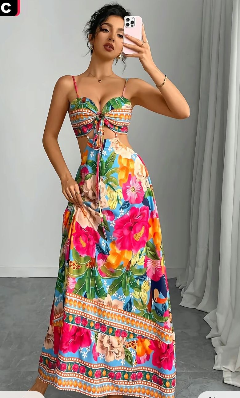 Sexy Floral Summer Spegatti Strap Dress With Back Out