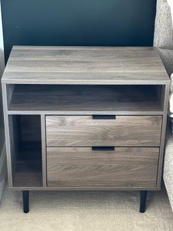 Pair of Gray Wood Nightstand with Drawers and Shelves