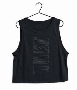 Dri-FIT NIKE Black Crop Tank Top Sleeveless Shirt Just Do It Graphic Women SZ S