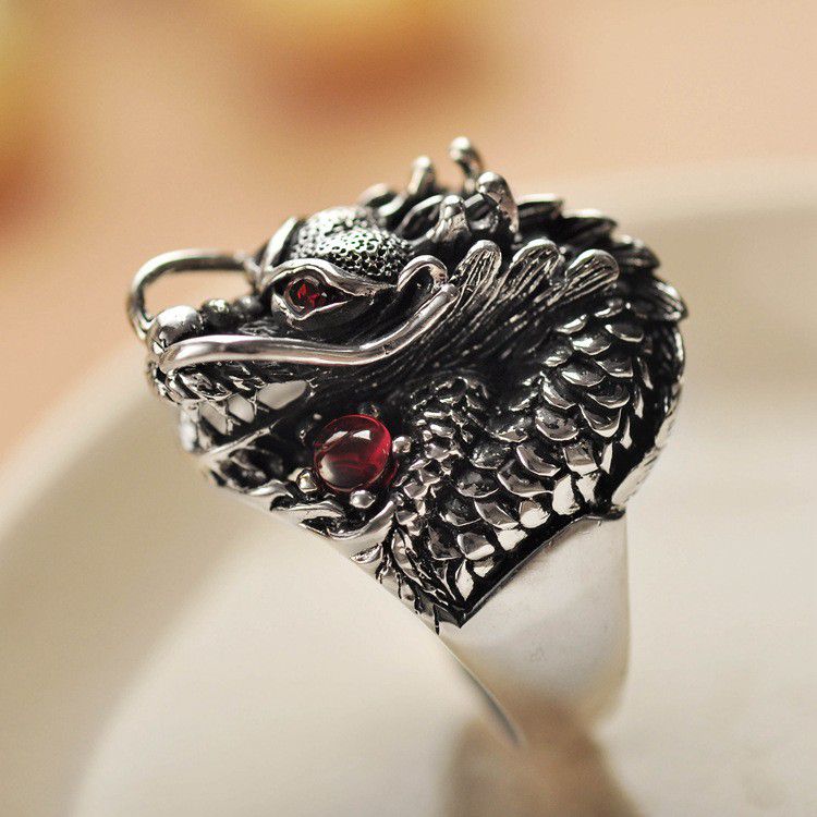 "Punk Vintage Style Dragon Head Zodiac Ring for Men/Women, BL178
