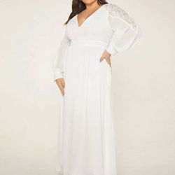 Plus Lace Panel Tie Backless Dress