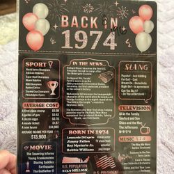 Back In 1974 Birthday Decoration Gift 7.5”x10.5” Acrylic 50th Birthday Women 