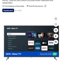 ONN 65” 4k Roku Smart Tv 
