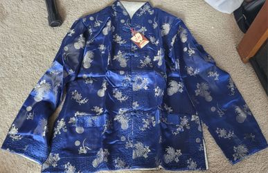 Chinese Reversible Silk XL Jacket Blue and White, Made in China
