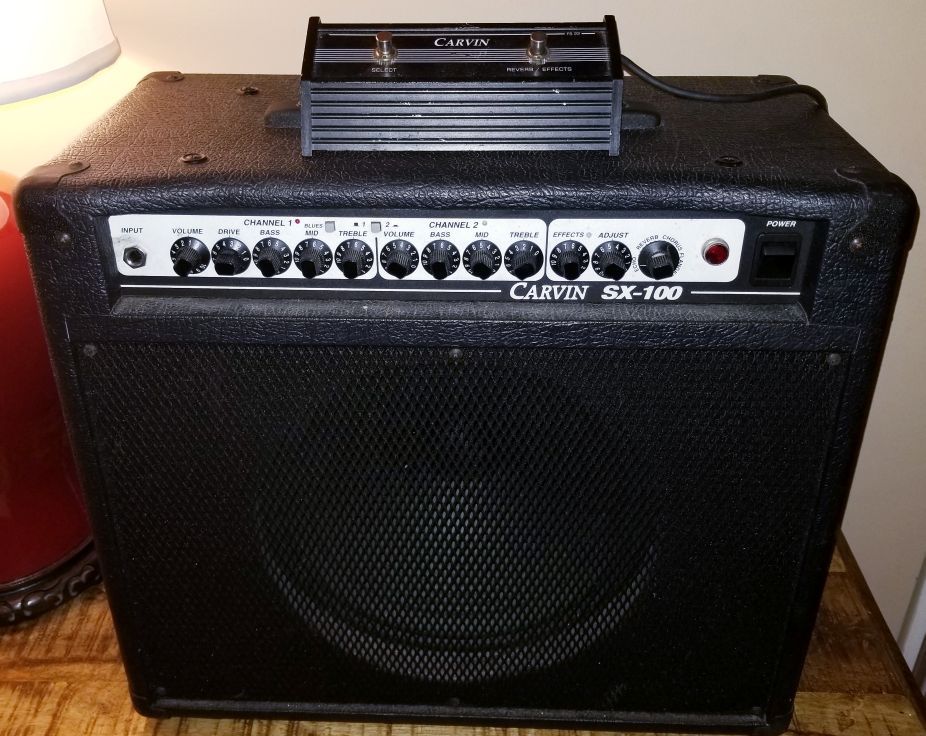 Carvin sx100 100 watt amplifier with Carvin GT12 speaker, cover and footswitch