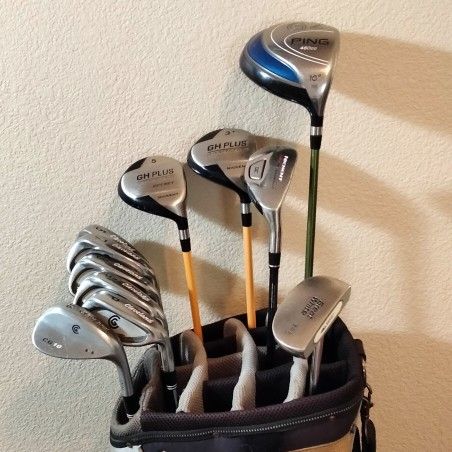 Cleveland Ta6 Iron Set, Ping G2 Driver, Nickent Woods, Nickent Hybrid, and Great White Putter w/ Callaway Bag Mens RH Golf Club Set